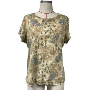 Vintage Xcit USA Womens Size L Short Sleeve Floral Paisley Tattoo Print Shirt